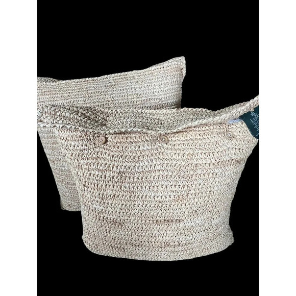 Vintage RALPH LAUREN Textured Raffia 18" Square Pillow Coastal Beach LOT OF 2 - Picture 7 of 9